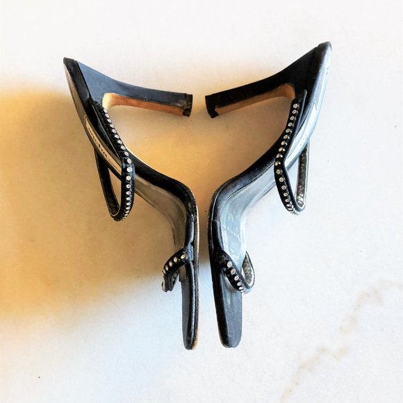 Vintage Sacha London black rhinestone high heel shoes / sandals, square toe, 90s - Picture 6 of 8